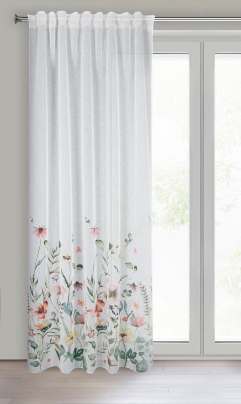 Zasłona gotowa Dolly biała 140 X 270 CM – delikatny kwiatowy wzór