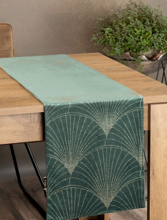 Bieżnik welurowy Blink 14 ciemnomiętowy 35 x 140 cm – doda blasku stołu