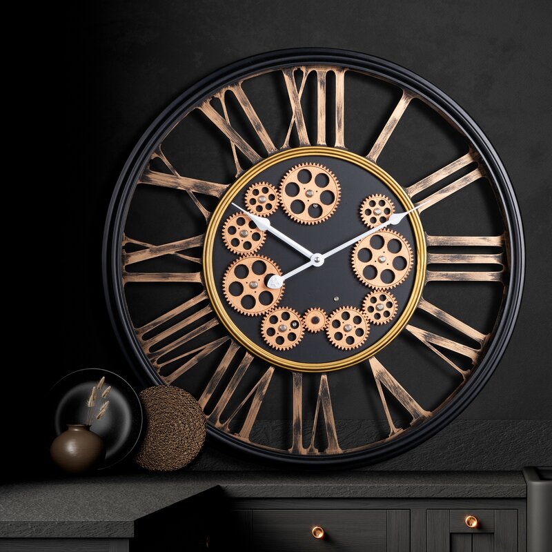 Zegar ścienny industrial czarny O 54 x 9 cm – nada wnętrzu charakteru
