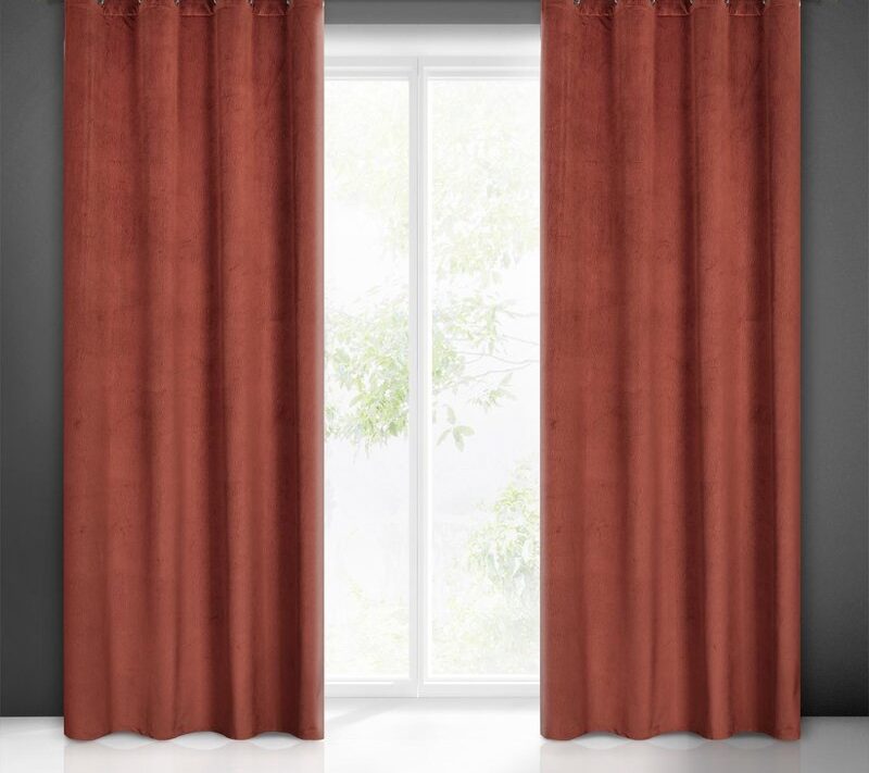 Zasłona gotowa welwet ceglasta 140 x 250 cm – ociepla wnętrze