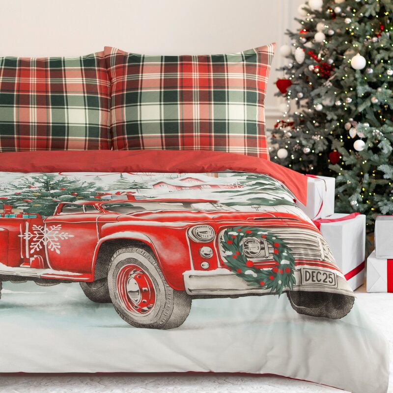 Pościel świąteczna Xmas czerwona 160 x 200 cm – 100% bawełna