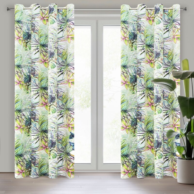 Zasłona gotowa Rommy biała 140 X 250 CM – welwetowa z tropikalnym wzorem