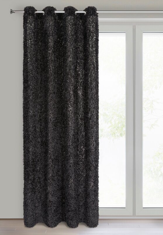 Zasłona gotowa włochata czarna 140 x 250 cm – zaciemnia i ociepla