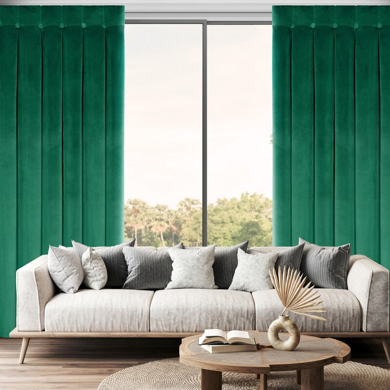 Zasłona gotowa ciemnozielona 140 x 250 cm – zaciemnia pomieszczenie