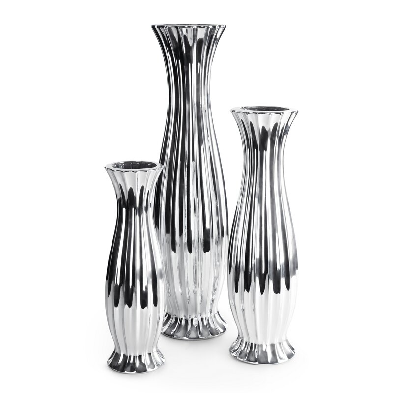 Wazon ceramiczny Felix srebrny 14 x 14 x 46 cm – idealny na kwiaty
