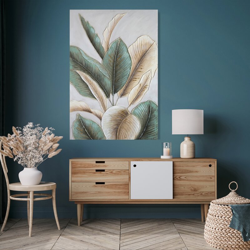Obraz ręcznie malowany Liście beżowy 60 X 90 CM – wniesie naturę i harmonię