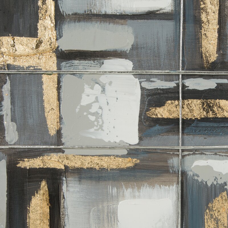 Obraz ręcznie malowany geometryczny stalowy 60 X 60 CM – ze złotymi detalami