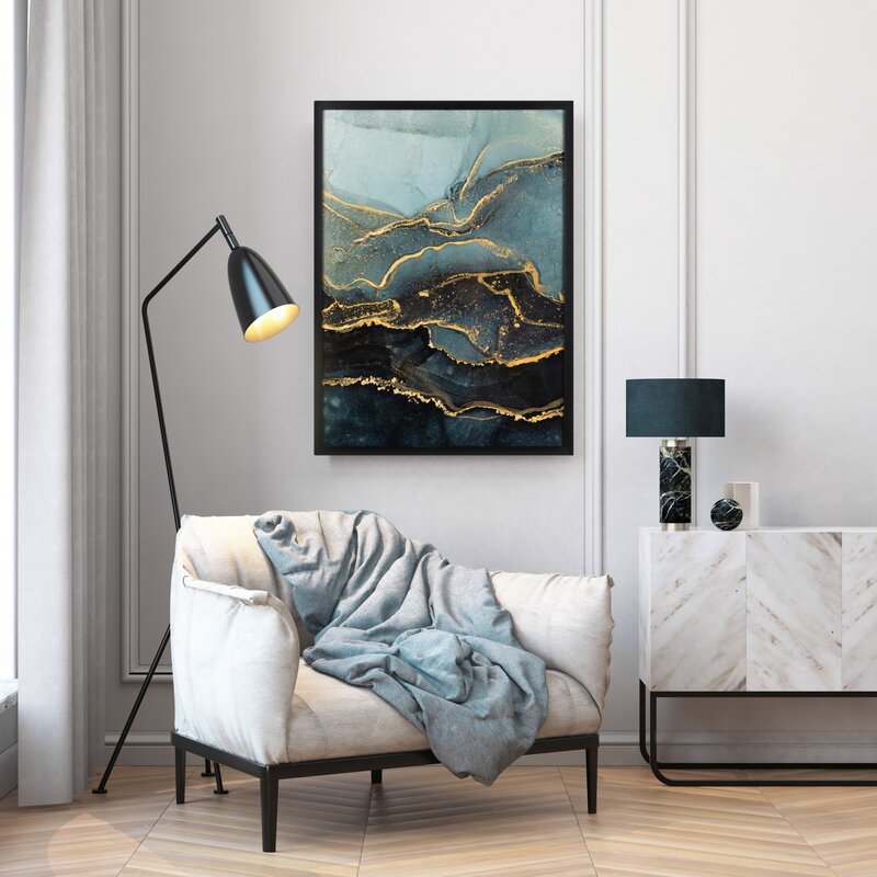 Obraz ręcznie malowany abstrakcyjny stalowy 53 X 73 CM – nowoczesny akcent