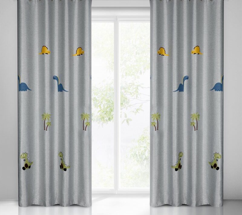 Zasłona gotowa Dino srebrna 140 x 250 cm – do pokoju dziecka