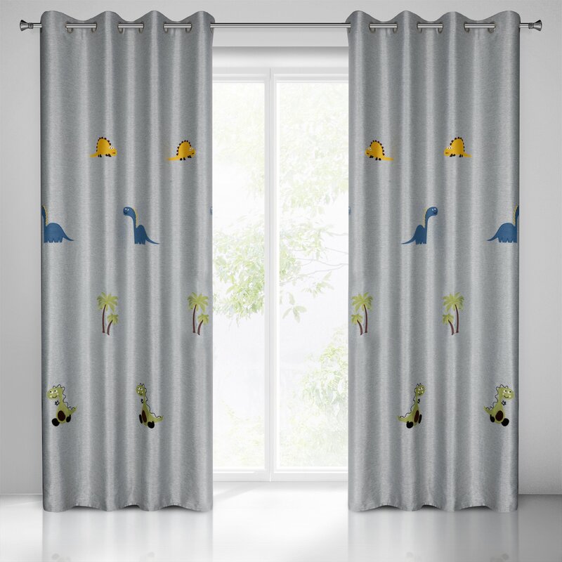 Zasłona gotowa Dino srebrna 140 x 250 cm – do pokoju dziecka