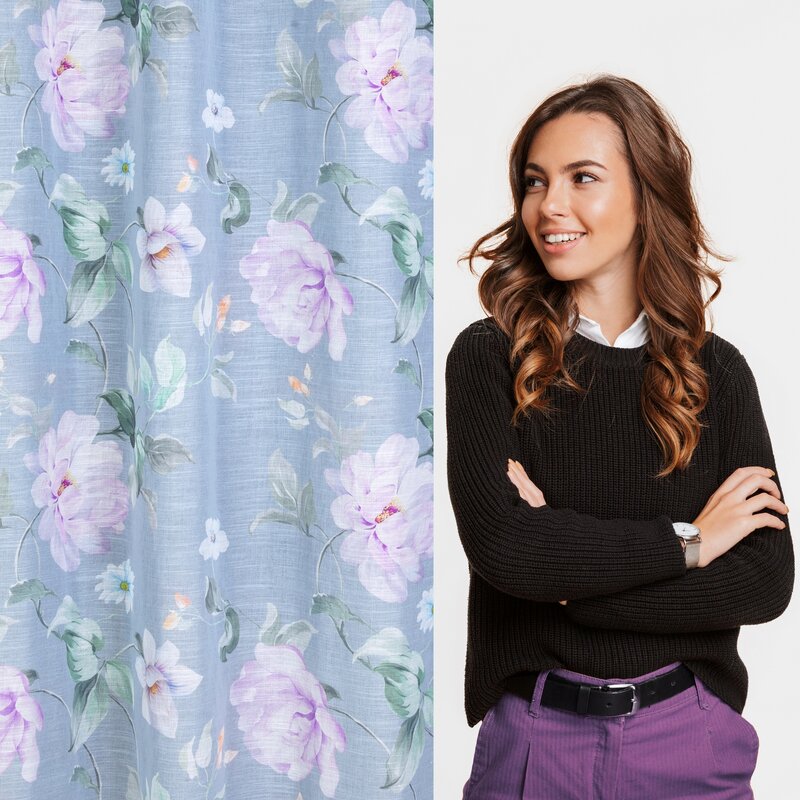 Zasłona gotowa Flora popielata 140 x 250 cm – subtelnie filtruje światło