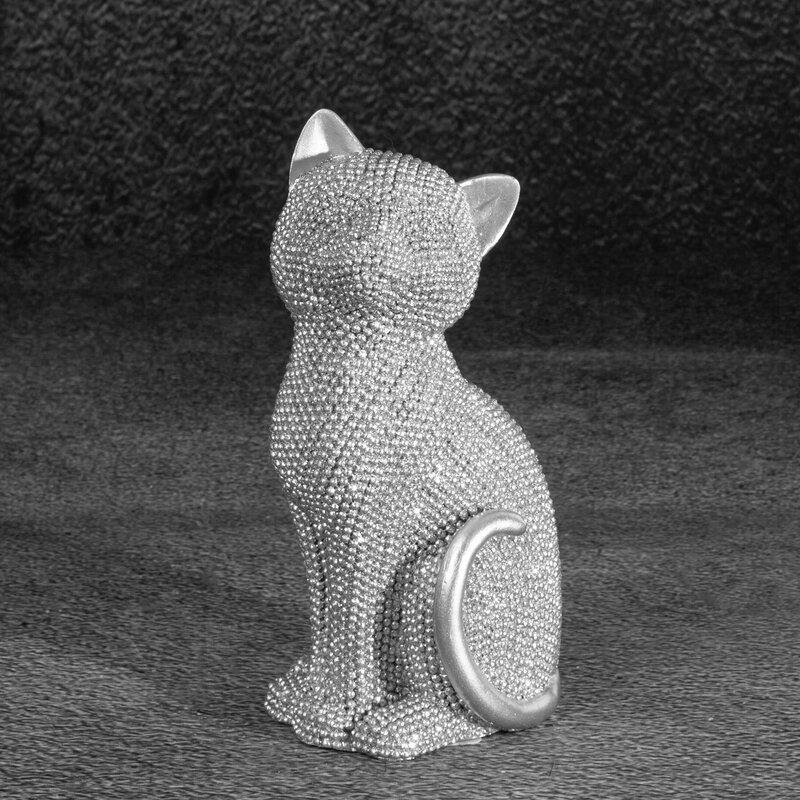 Figurka ceramiczna kot Eldo srebrny 7 x 6 x 15 cm – subtelny akcent dekoracyjny