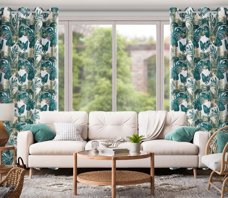 Zasłona gotowa Davos biała 140 x 250 cm – z botanicznym wzorem