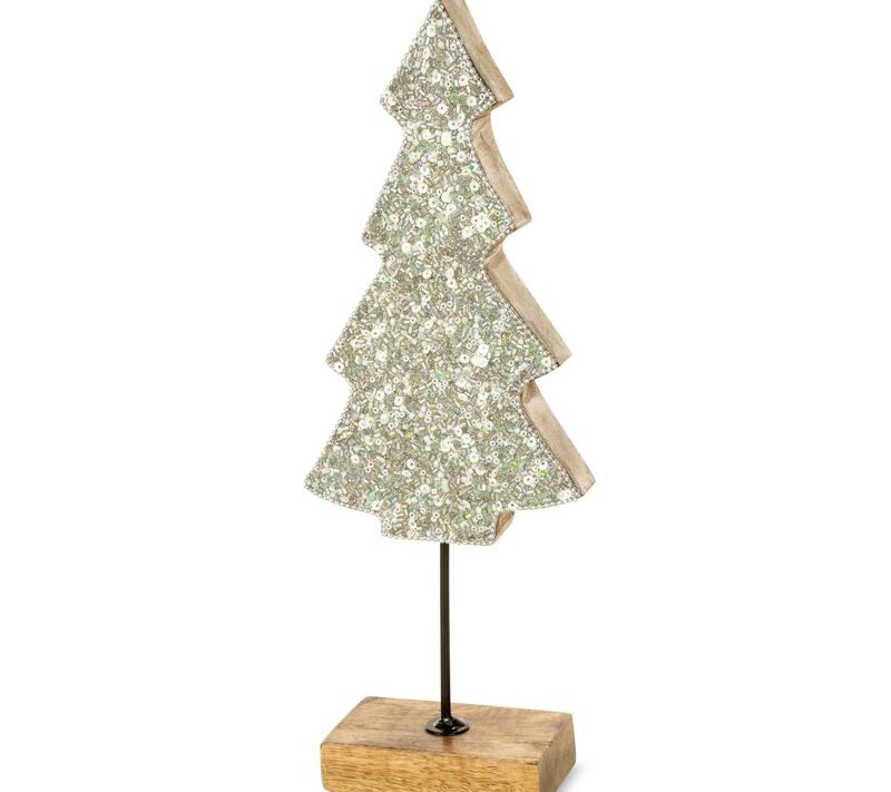 Figurka bożonarodzeniowa srebrna 11 x 5 x 30 cm – pięknie zdobiona cekinami
