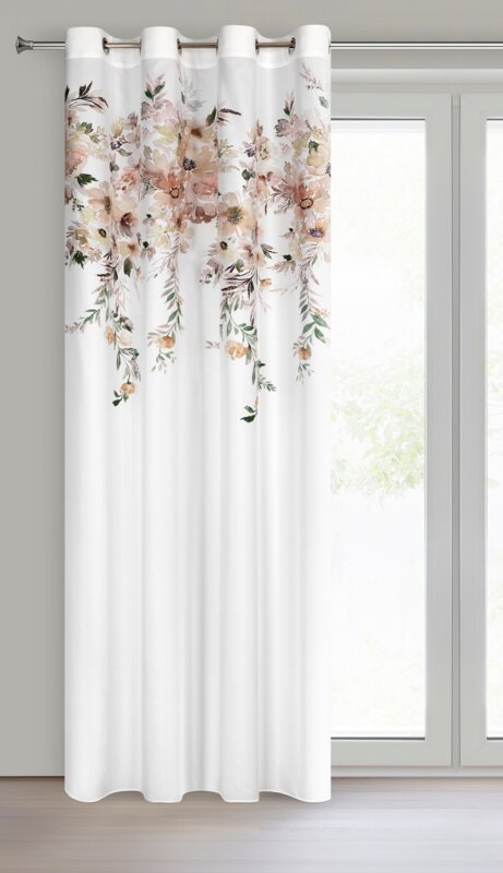 Zasłona gotowa Avery biała 140 X 250 cm – z kwiatowym wzorem