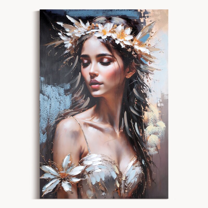 Obraz ręcznie malowany Eteryczna Postać beżowy 80 X 120 cm – dla spokojnego wnętrza