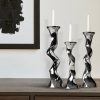 Świecznik ceramiczny srebrny O 13 x 44 cm – subtelny blask