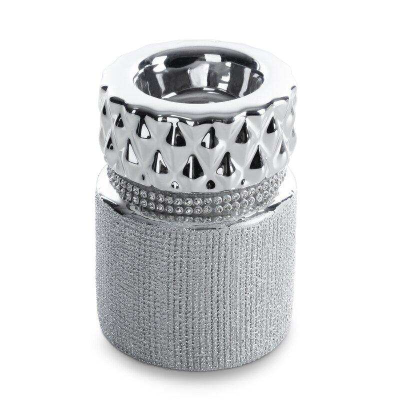 Świecznik ceramiczny Solen srebrny O 7 x 10 cm – rozświetla wnętrze