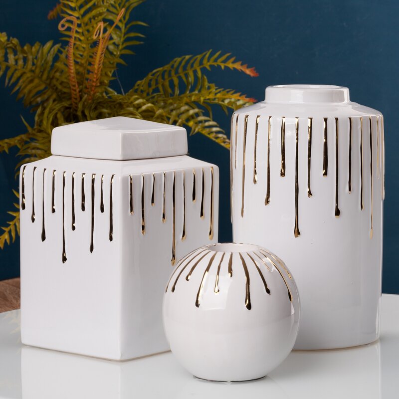 Wazon ceramiczny biały 14 x 14 x 23 cm – na suche i kwiaty