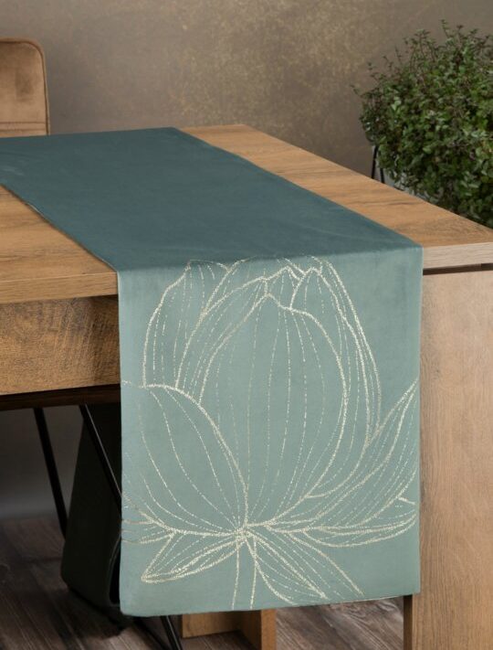 Obrus błyszczący Blink 12 ciemnomiętowy 35 x 140 cm – stylowy dodatek