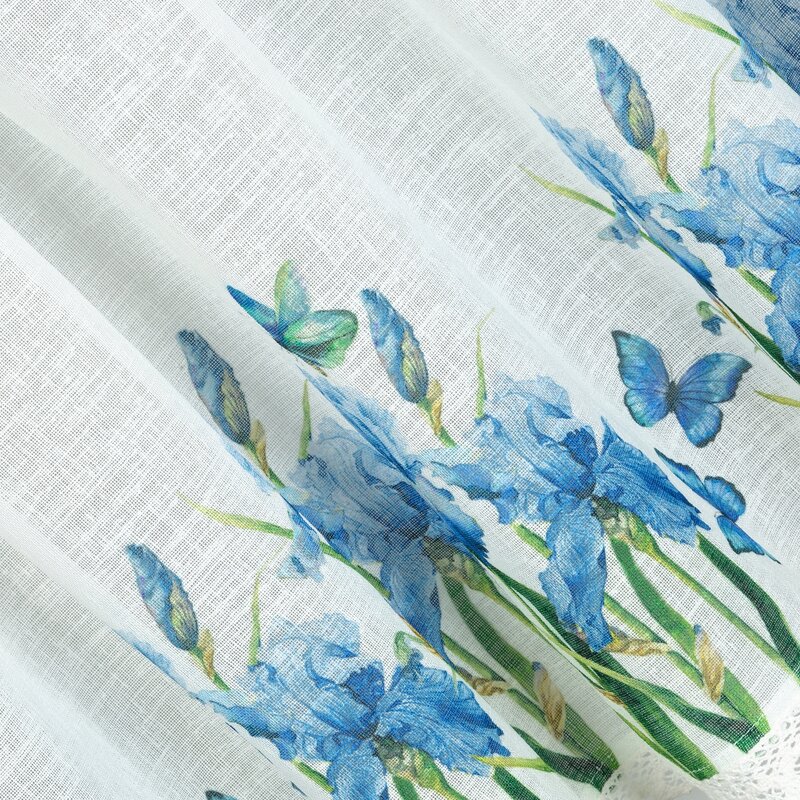 Firana gotowa z kwiatami biała 150 x 60 cm – doda uroku kuchni