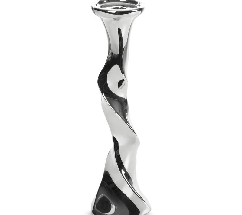 Świecznik ceramiczny srebrny O 13 x 44 cm – subtelny blask