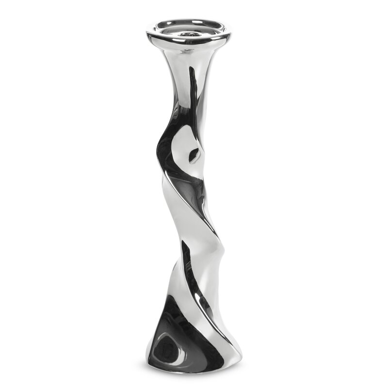 Świecznik ceramiczny srebrny O 13 x 44 cm – subtelny blask
