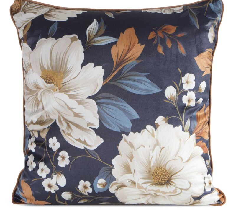 Poszewka FIORA1 granatowa 45 X 45 cm – welwetowa z nadrukiem