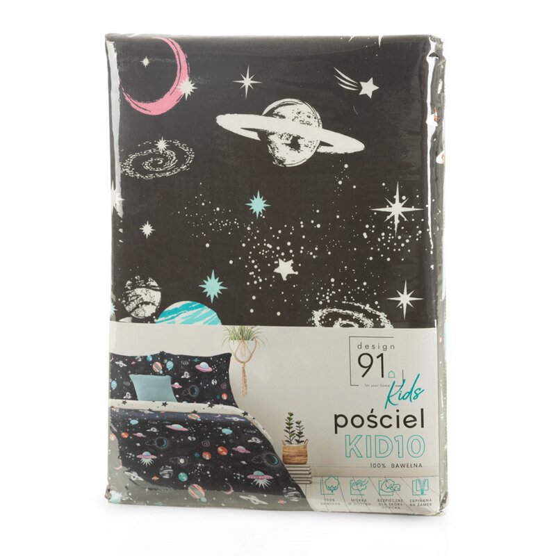 Pościel bawełniana D91 KID 10 czarna 160 X 200 cm – z motywem kosmosu
