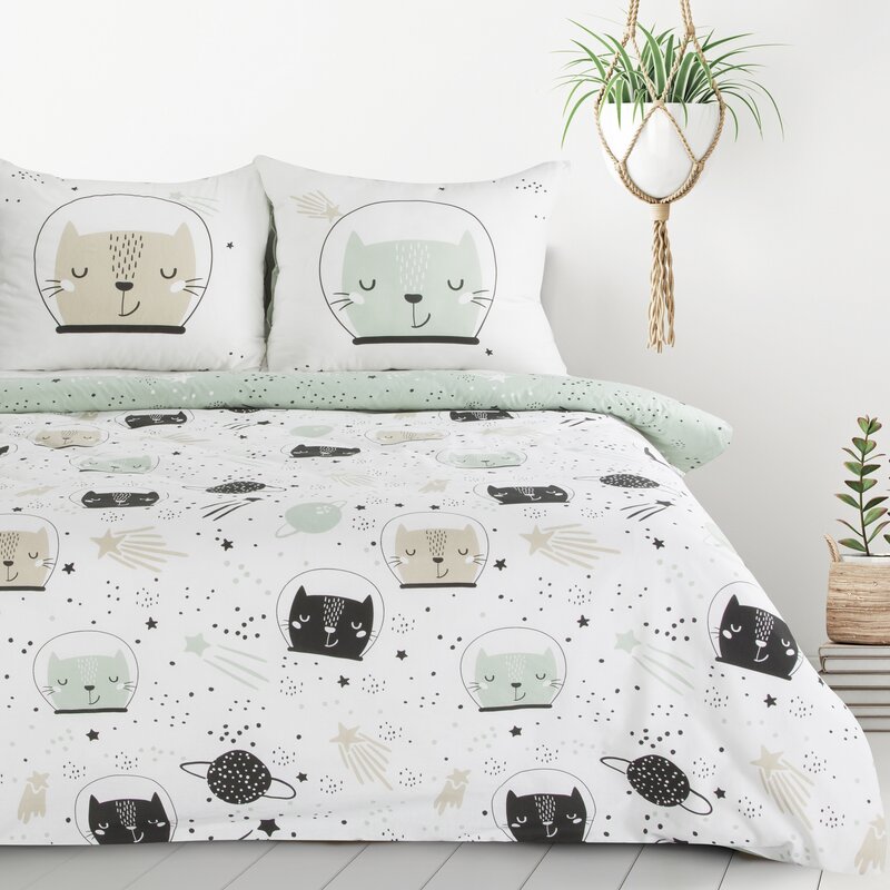 Pościel bawełniana D91 KID 13 biała 140 X 200 CM – dla małego odkrywcy