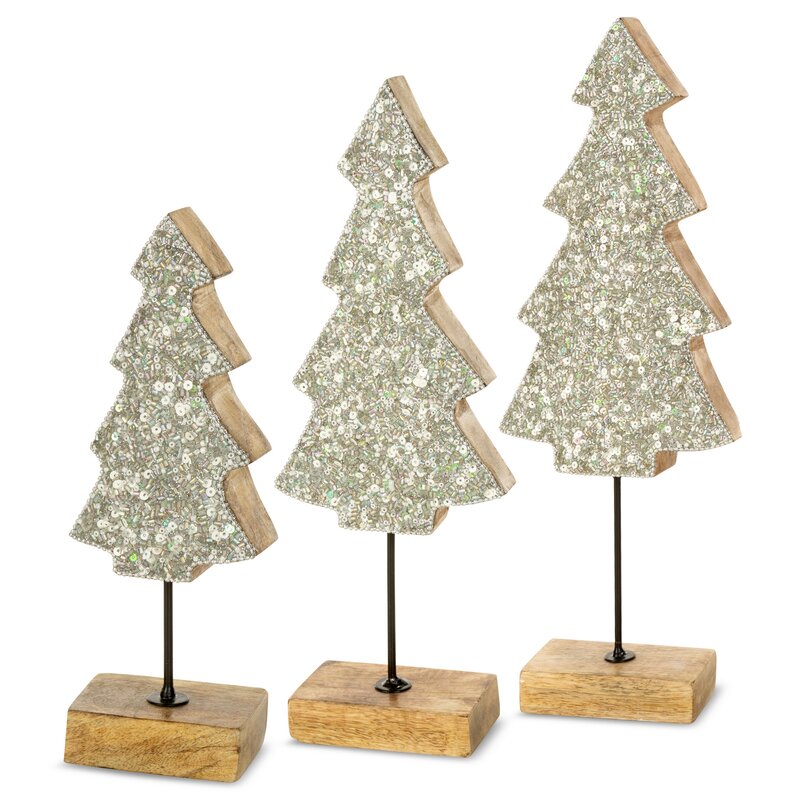 Figurka bożonarodzeniowa srebrna 9 x 5 x 23 cm – zdobiona cekinami