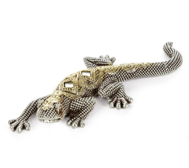 Figurka ceramiczna GATOS srebrna 20 x 8 x 3 cm – stylowa dekoracja