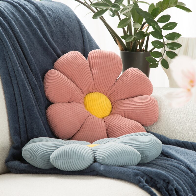 Poszewka ozdobna Flower niebieska fi 37 cm – kwiatowa dekoracja wnętrz