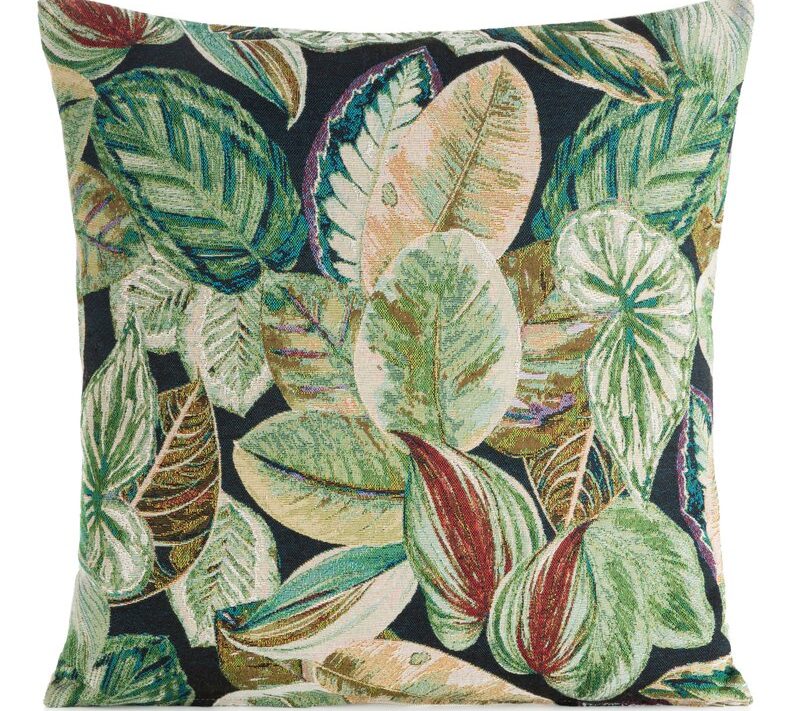 Poszewka gobelin liście zielona 45 x 45 cm – dekoracja salonu