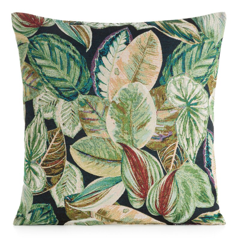 Poszewka gobelin liście zielona 45 x 45 cm – dekoracja salonu