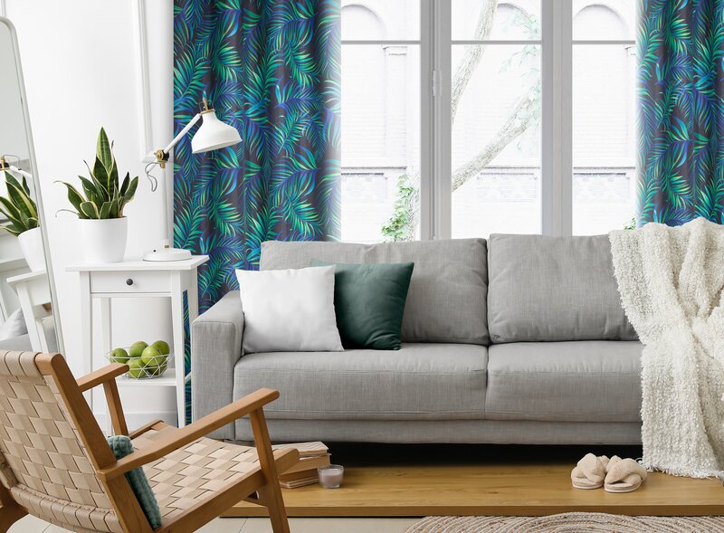 Zasłona gotowa D91 Palms czarna 140 x 250 cm – wprowadza egzotyczny klimat