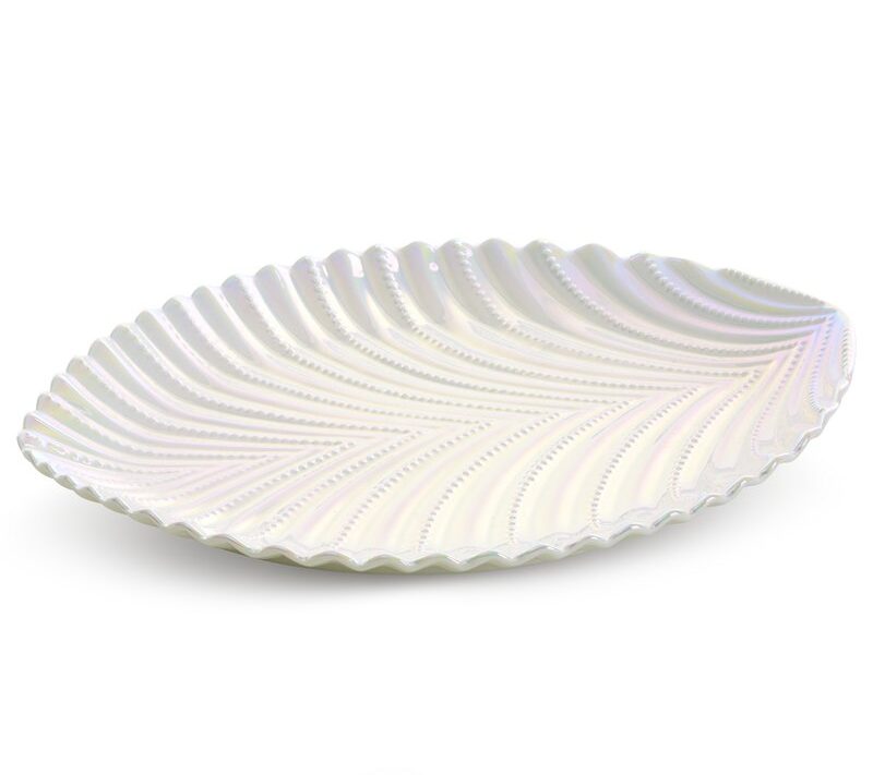 Naczynie dekoracyjne Nela perłowe 34 x 27 x 3 cm – idealne na drobiazgi