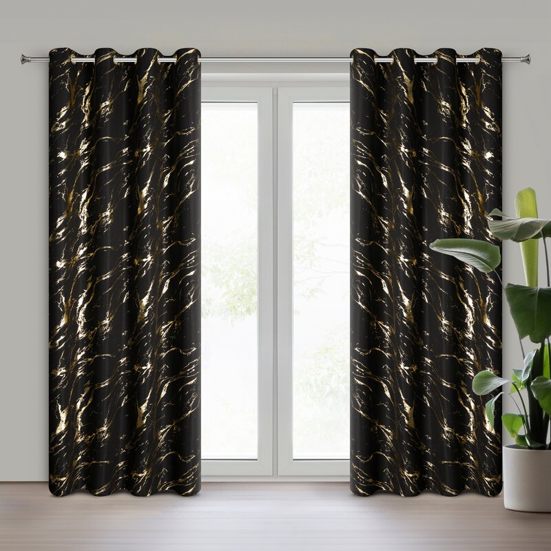 Zasłona gotowa LANI czarna 140 X 250 CM – z marmurowym wzorem