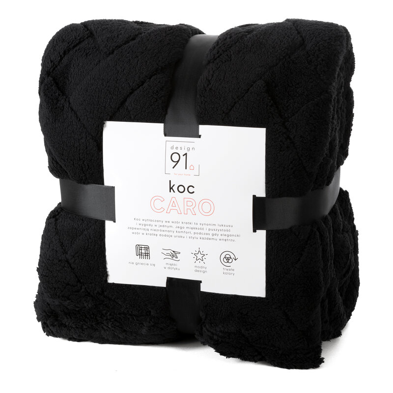 Koc z mikroflano D91 Caro czarny 170 X 210 cm – miękki i ciepły