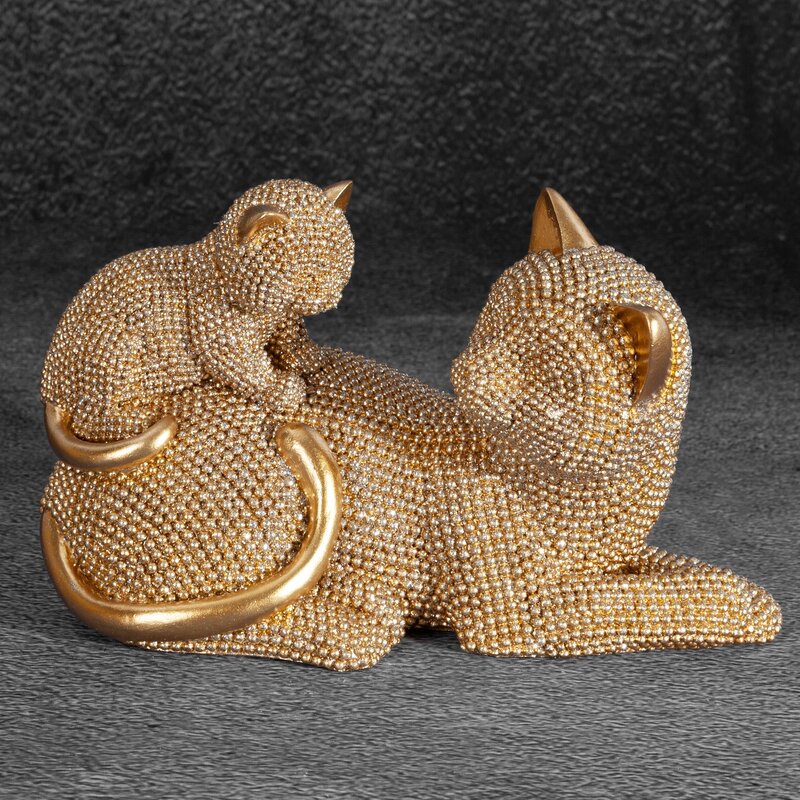 Ceramiczna figurka ELDO złota 19 x 9 x 12 cm – urocza para kotów