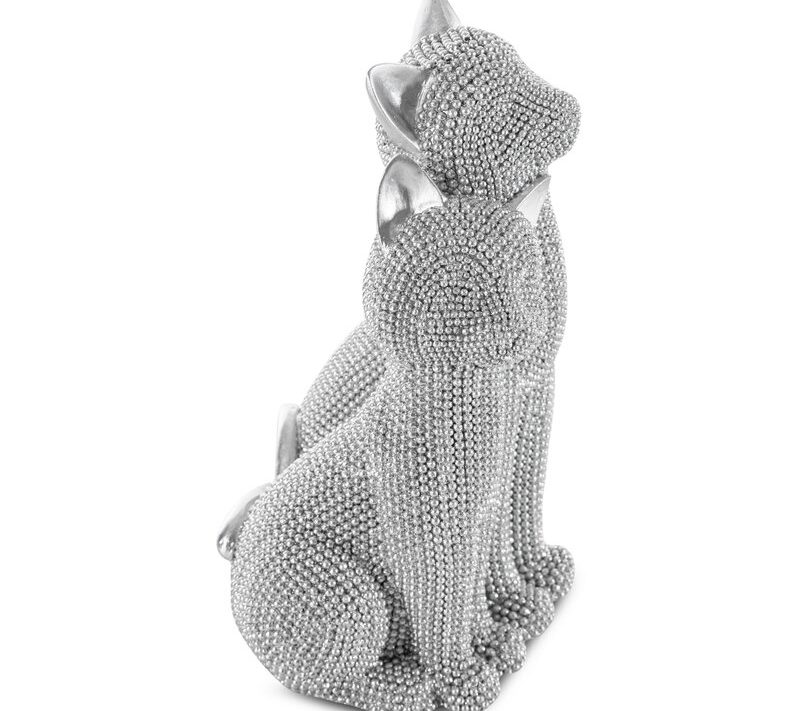 Figurka ceramiczna Koty ELDO srebrna 13 X 11 X 21 CM – doda blasku wnętrzu