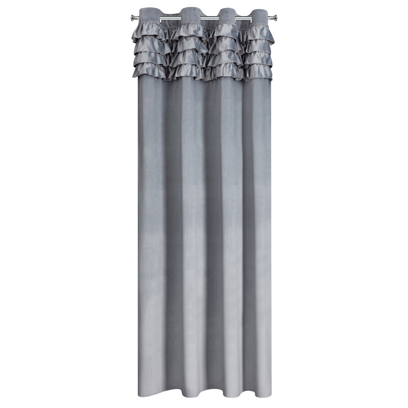 Zasłona gotowa ERIN szara 140 X 250 CM – miękki welwet z falbankami