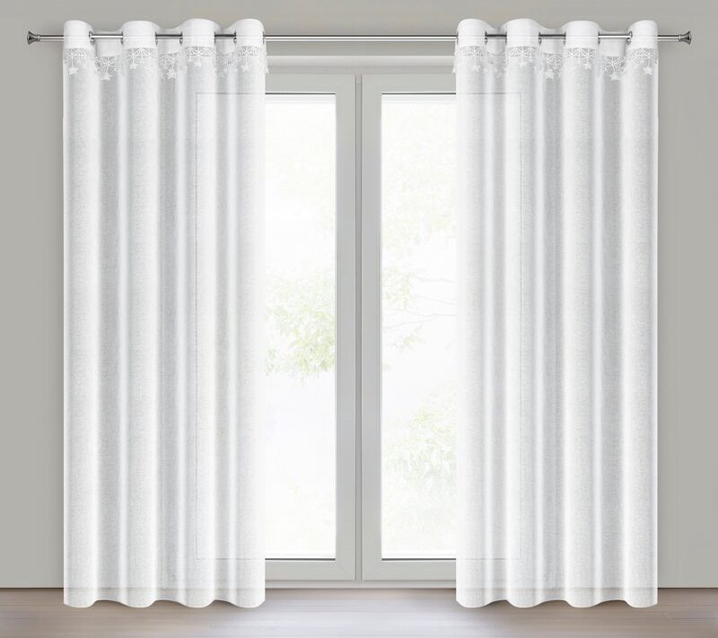 Firana gotowa świąteczna biała 140x250 cm – gotowa do zawieszenia
