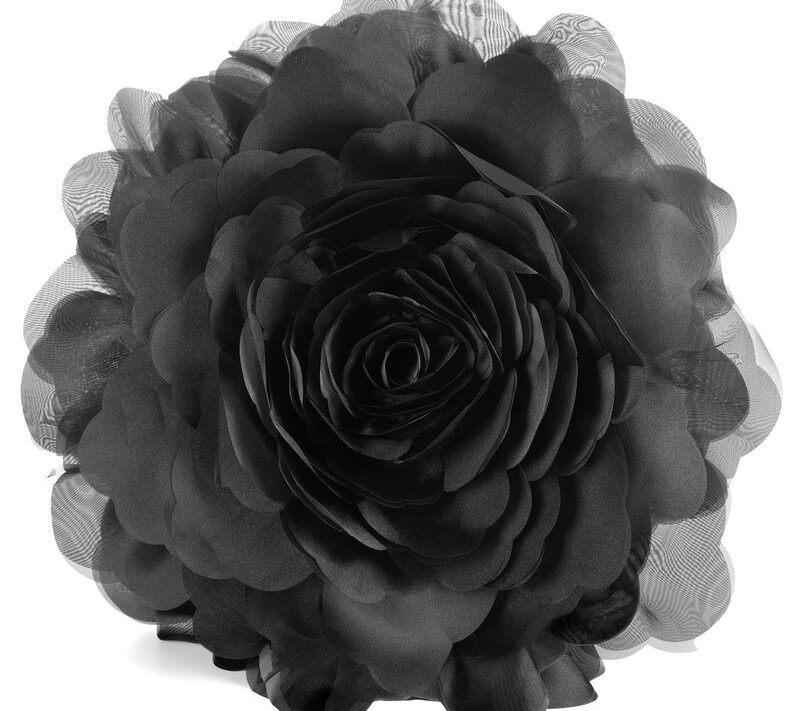 Poszewka dekoracyjna Flores czarna Ø 40 cm – z trójwymiarowym kwiatem