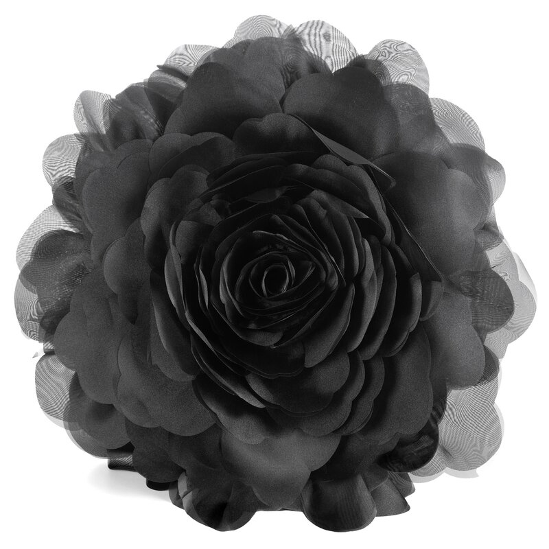 Poszewka dekoracyjna Flores czarna Ø 40 cm – z trójwymiarowym kwiatem