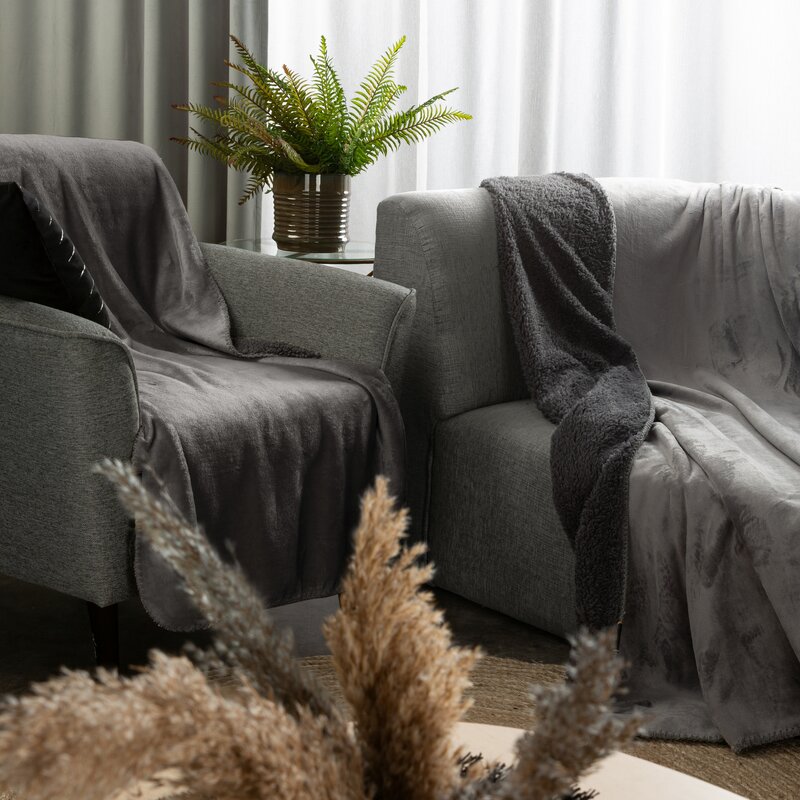 Koc flano TEDY stalowy 170 x 210 cm – ciepły i miękki
