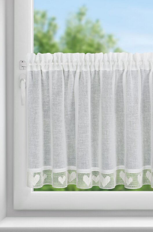 Firana gotowa Gaja kremowa 150 X 60 cm – z koronką serduszka