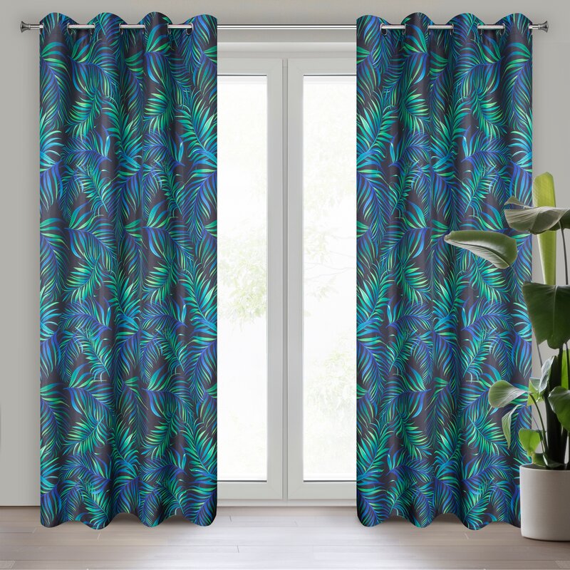 Zasłona gotowa D91 Palms czarna 140 x 250 cm – wprowadza egzotyczny klimat
