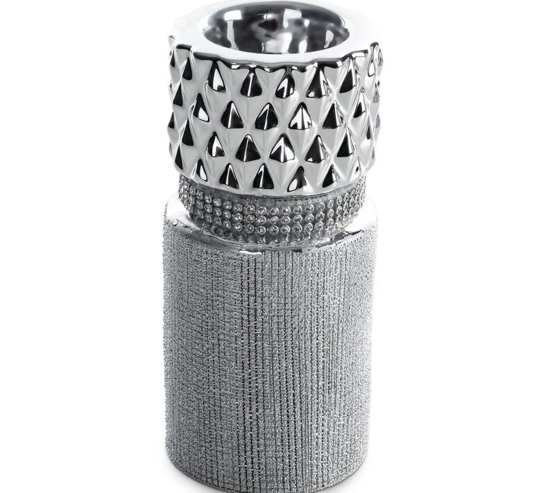Świecznik ceramiczny Solen srebrny O 7 x 16 cm – doda blasku wnętrzu