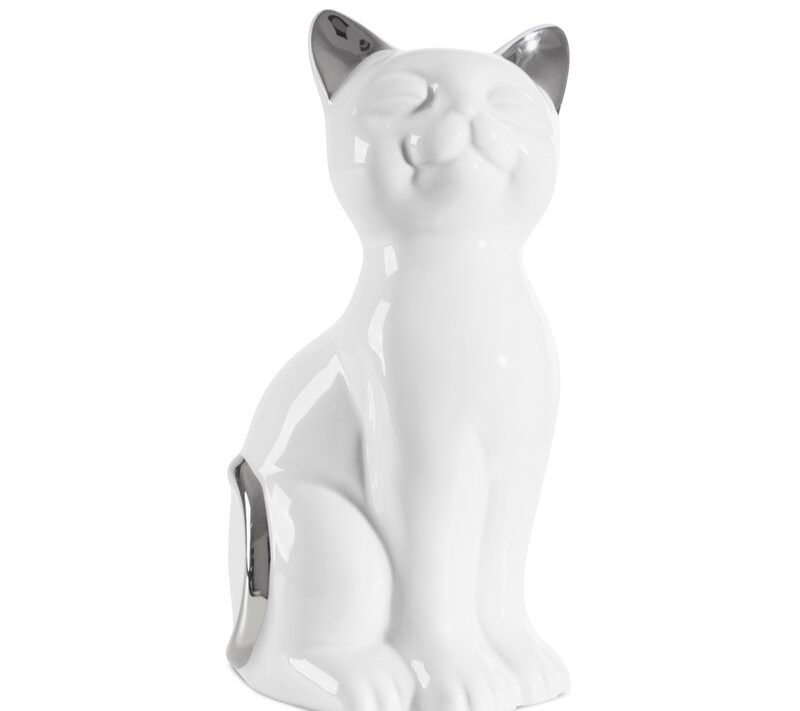 Figurka ceramiczna kot biały 11 x 9 x 20 cm – doda blasku wnętrzu